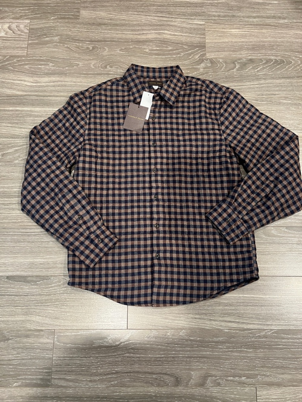 Thomas Dean Navy & Brown Check Button-Down Shirt